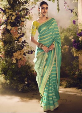 Integral Green Stone Contemporary Saree