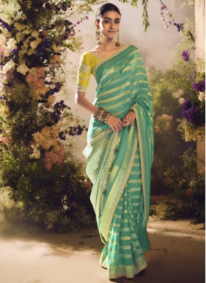 Integral Green Stone Contemporary Saree