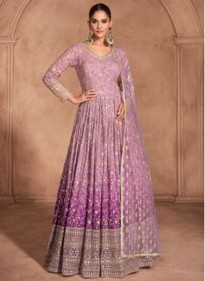 Integral Purple Floor Length Trendy Gown