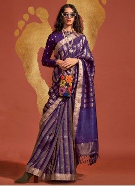 Integral Weaving Viscose Purple Trendy Saree