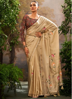 Intricate Beige Party Classic Saree