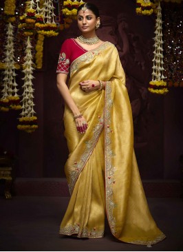 Intricate Mustard Weaving Contemporary Saree