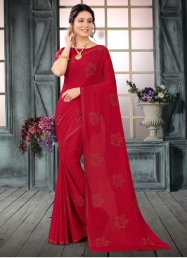 Intricate Stone Work Faux Crepe Maroon Classic Des