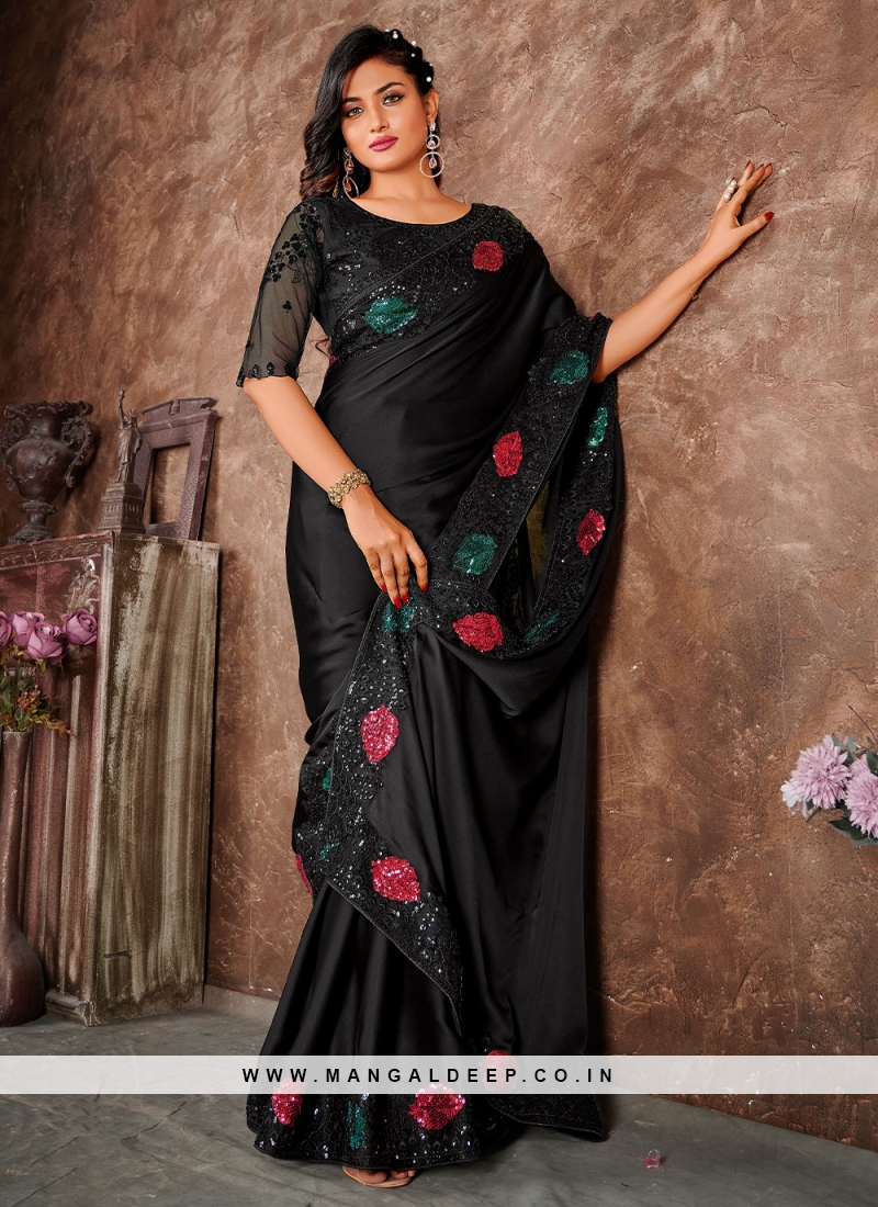 ANANT women's Soft Satin Silk Plain Saree With Art Silk Digital Printed  Unstiched Designer Blouse