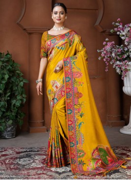 Intriguing pure-dola Weaving Mustard Traditional Saree