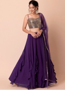 Intriguing Purple Plain Georgette Layered Lehenga Choli