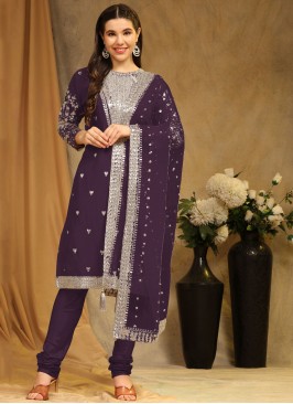 Intrinsic Embroidered Purple Faux Georgette Salwar