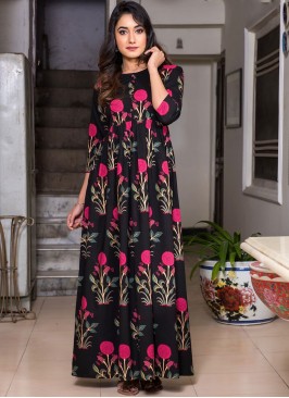 Invaluable Abstract Print Black Party Wear Kurti