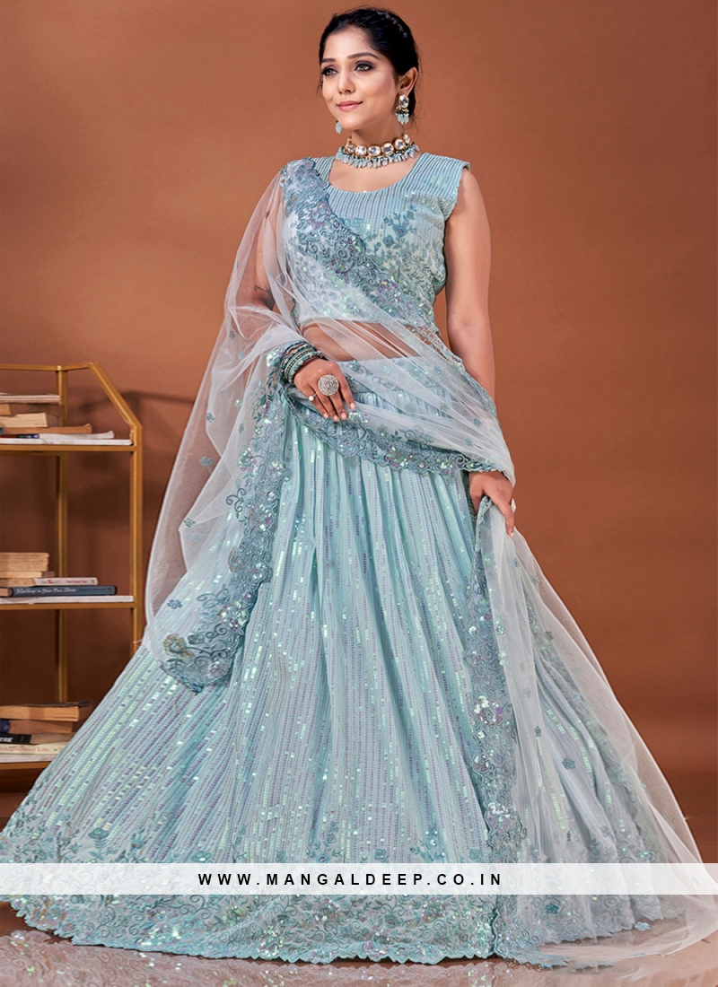 Sky Blue Lehenga Choli - Simple Lengha for Bridesmaid – B Anu Designs