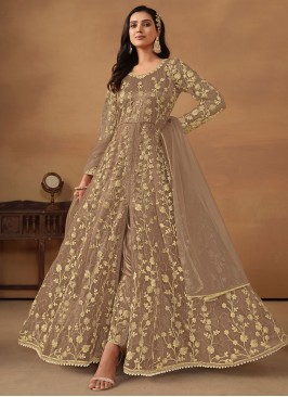 Invaluable Brown Net Designer Salwar Kameez