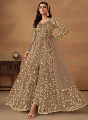 Invaluable Brown Net Designer Salwar Kameez