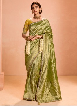 Invigorating Green Zari Designer Saree