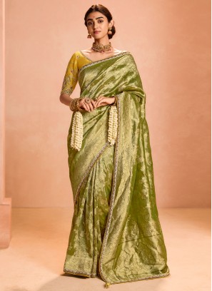 Invigorating Green Zari Designer Saree