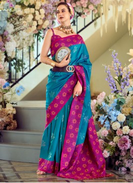 Invigorating Silk Weaving Blue Classic Saree