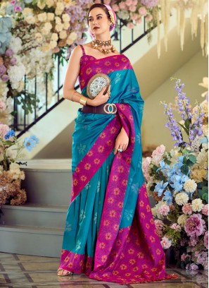 Invigorating Silk Weaving Blue Classic Saree