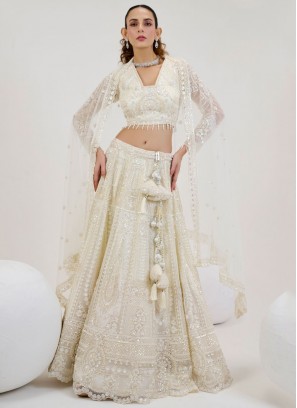 Invigorating Thread Off White Readymade Lehenga Choli