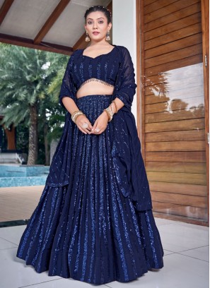 Irresistible Navy Blue Faux Georgette Readymade Lehenga Choli