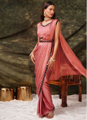 Irresistible Peach and Pink Stone Satin Silk Designer Saree