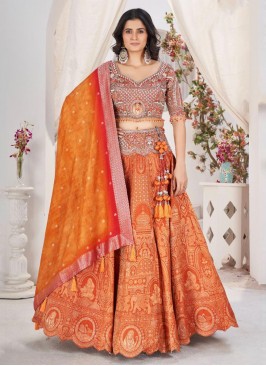 Jacquard Orange Readymade Lehenga Choli