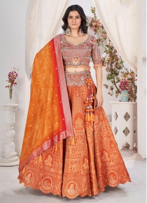 Jacquard Orange Readymade Lehenga Choli