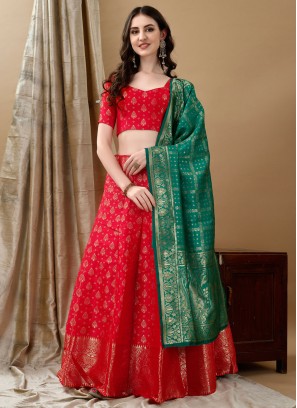 Jacquard Silk Designer Lehenga Choli in Red