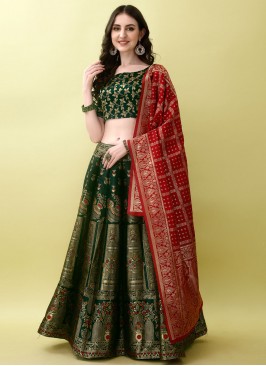 Jacquard Silk Green Jacquard Work Lehenga Choli