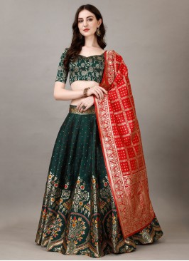 Jacquard Silk Green Jacquard Work Lehenga Choli