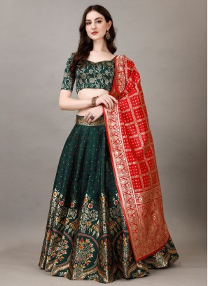 Jacquard Silk Green Jacquard Work Lehenga Choli