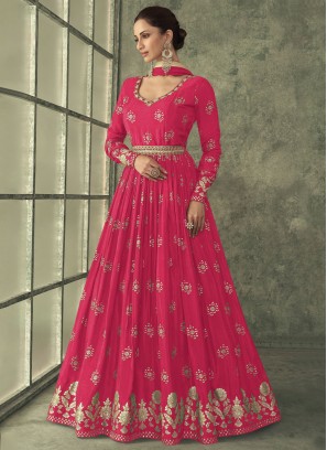 Jacquard Silk Pink Foil Print Designer Gown