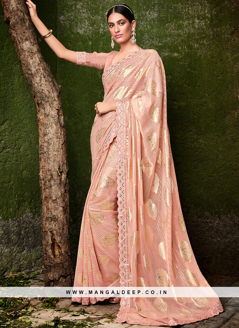 Pretty Peach Resham Contemporary Style Saree