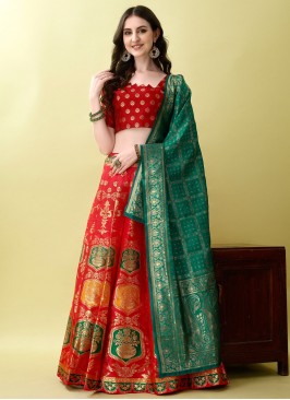 Jacquard Silk Trendy Lehenga Choli in Red