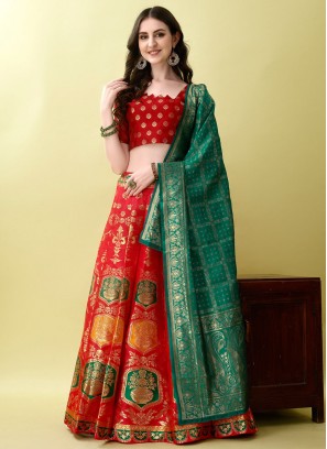 Jacquard Silk Trendy Lehenga Choli in Red