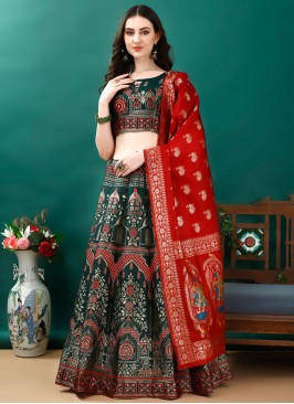 Jacquard Work Jacquard Silk Trendy Lehenga Choli in Green