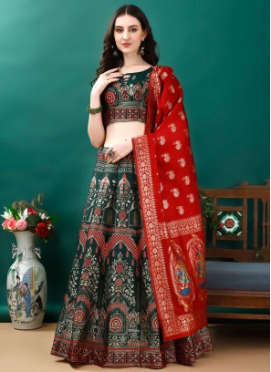 Jacquard Work Jacquard Silk Trendy Lehenga Choli in Green