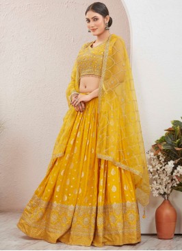 Jacquard Work pure-dola Readymade Lehenga Choli in Yellow