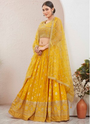 Jacquard Work pure-dola Readymade Lehenga Choli in Yellow