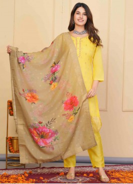 Jacquard Yellow Zari Readymade Salwar Kameez