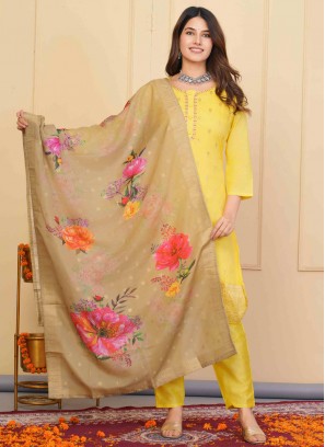 Jacquard Yellow Zari Readymade Salwar Kameez