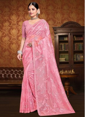 Jazzy Embroidered Silk Pink Trendy Saree