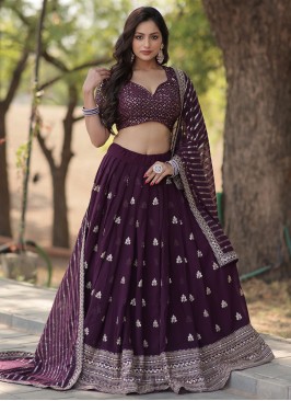 Jazzy Purple Embroidered Faux Georgette Trendy Leh