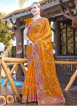 Jimmy Chu Mustard Swarovski Designer Saree