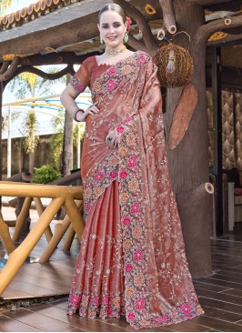 Jimmy Chu Resham Rust Classic Saree