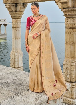 Kanjivaram Silk Cream Stone Classic Saree