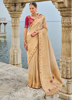 Kanjivaram Silk Cream Stone Classic Saree