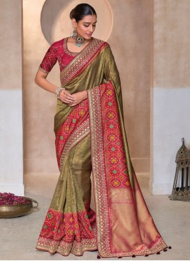 Kanjivaram Silk Patola Print Green Contemporary Saree