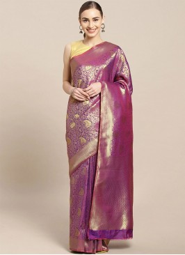 Kanjivaram Silk Purple Weaving Traditional Saree