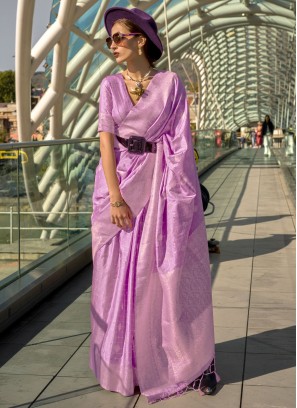 Katan Silk Lavender Weaving Designer Saree