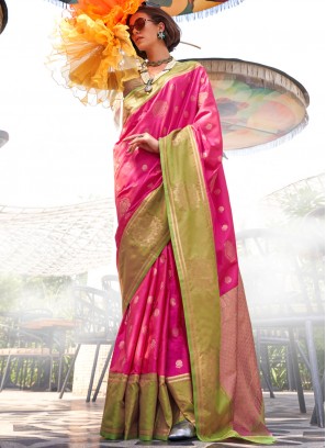 Katan Silk Traditional Saree in Rani