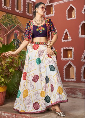 Lace Poly Silk Readymade Lehenga Choli in White