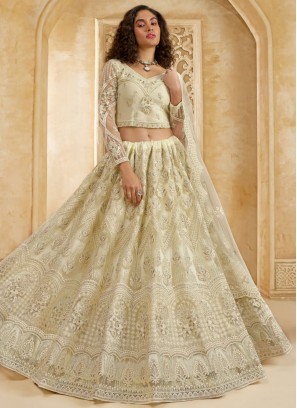 Latest Thread Cream Net Lehenga Choli